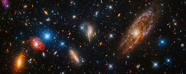 Poster - Dark sky concept. A stunning astrophotography image showcasing distant galaxies in vibrant cosmic colors.