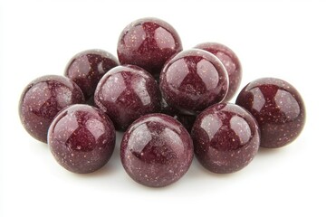 Poster - Shiny maroon balls on white smooth surface studio shot showcasing texture and color depth in food style
