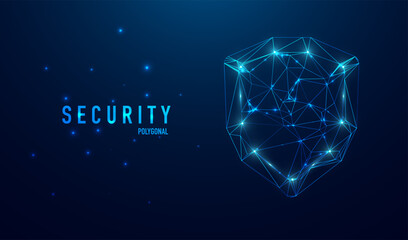 Poster - Security shield symbol illustration. Glittering star dust lights. Polygonal futuristic style. Graphic concept for your design