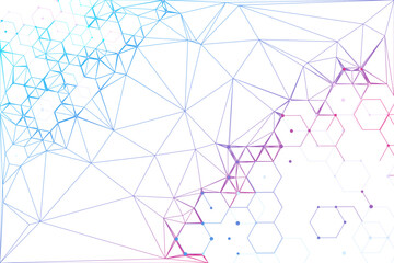 Poster - abstract polygonal and hexagons space. triangles with connecting dots and lines. background concept 