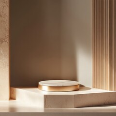Poster - Elegant product display stage with neutral tones refined marble textures and modern decorative panel