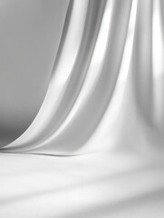 Poster - Abstract flowing white cloth elegant studio background soft backdrop smooth white textile material simple design