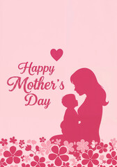 Poster - Mother's Day card, silhouette of mother and child . Generative AI