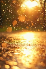 Poster - A sunny day scene with a wet road or sidewalk