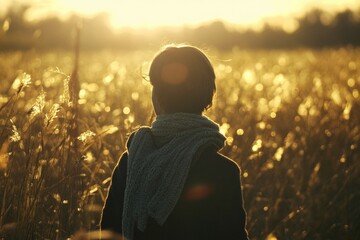 Poster - A person standing in a field of tall grass, great for outdoor or nature-inspired themes