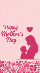 Poster - Mother's Day card, silhouette of mother and child . Generative AI