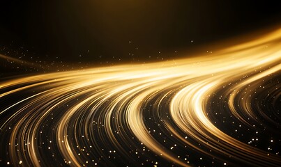 Poster - Abstract golden light trails on a dark background with shimmering particles.