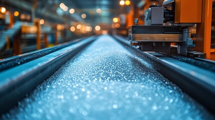 Fototapete - Automated machinery operates in a petrochemical facility, efficiently processing raw materials on a conveyor belt.