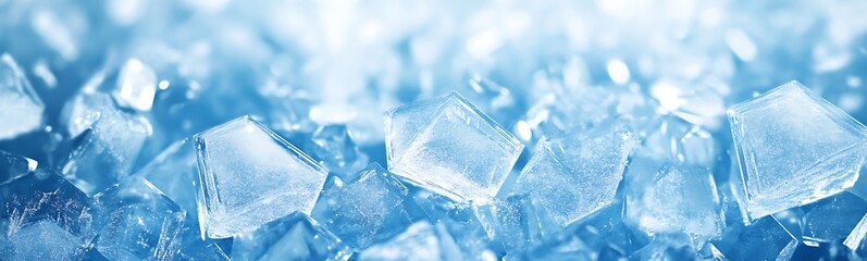 Poster - Close-up of clear ice cubes with a soft blue background.