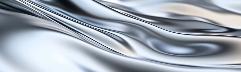 Poster - Shiny silver fabric with smooth, flowing waves creates an elegant texture.