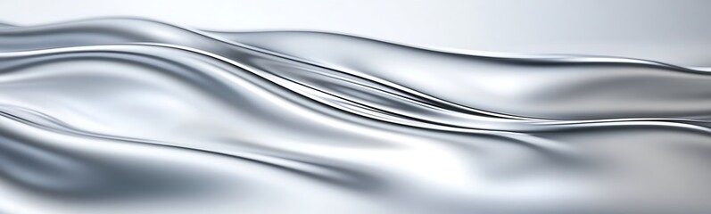 Poster - Fluid silver fabric texture with soft waves and reflections.