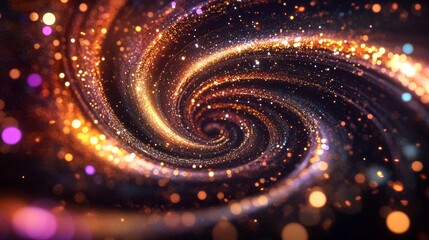 Aufkleber - Colored shiny sparks of spiral wave. Curved bright speed line swirls. Shiny wavy path. Rotating dynamic neon circle. Magic golden swirl with highlights. Full HD, 32k Resolution 