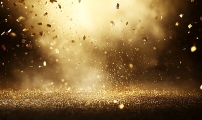 Fototapete - Golden particles swirl in a dramatic explosion of light and dust.