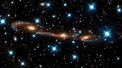 Poster - Dark sky concept. Stunning view of distant galaxies illuminated by bright stars in the night sky.