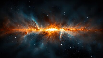Poster - Dark sky concept. Stunning depiction of a galaxy surrounded by vibrant cosmic colors and stars.