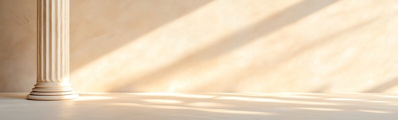 Poster - Soft light casts shadows on a minimalist wall with a classical column.