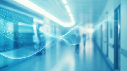 Fototapete - A clean, minimalistic medical backdrop with abstract wave designs in various shades of blue, creating a professional look