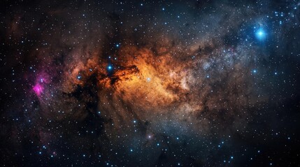Poster - Dark sky idea. Stunning cosmic nebula with vibrant colors and distant stars in the galaxy.