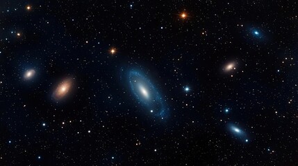 Poster - Dark sky concept. A breathtaking view of various galaxies against the starry night sky.