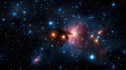 Poster - Dark sky concept. A stunning view of a colorful cosmic nebula in the vast universe filled with stars.