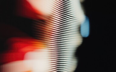 Fototapete - Close-Up Pixel Grid with Blurred Red Blue Lights
