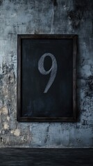 Aufkleber - A simple chalkboard with the number nine drawn in chalk, great for educational or instructional purposes