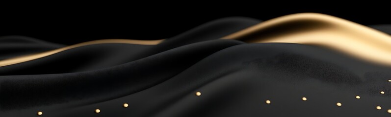 Aufkleber - Abstract waves of black and gold with shimmering details on a dark background.