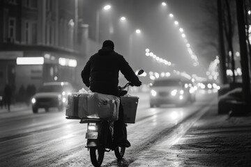 Poster - A person on a bicycle traveling through the evening hours