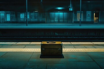 Poster - Suitcase on platform at train station