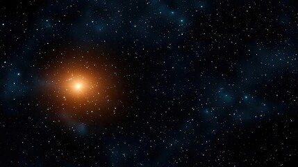 Poster - Dark sky idea. An enchanting view of a distant star amid a vast starry sky, emitting warm orange light.
