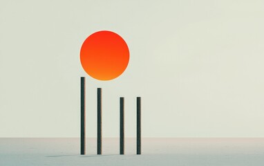 Poster - Abstract Minimalist Sunset: Orange Circle Above Dark Pillars