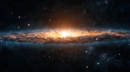 Poster - Dark sky concept. A stunning view of a spiral galaxy illuminated by a bright core amidst the cosmos.