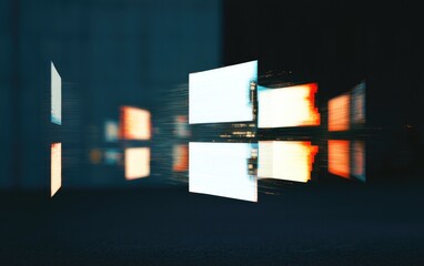 Fototapete - Glowing Rectangles Reflecting in Dark City Night