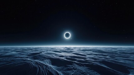 Aufkleber - Dark sky idea. A stunning view of the ocean under a celestial eclipse, showcasing tranquility and mystery.