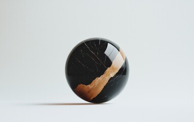 Poster - Abstract Dark Sphere with Gold Accents on White Background