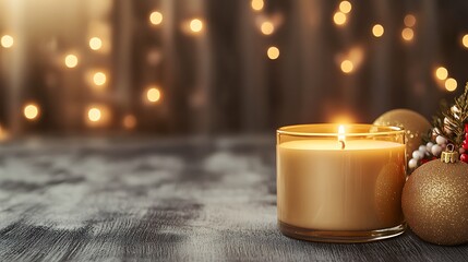 Poster - Warm candlelight beside festive ornaments creates a cozy atmosphere.