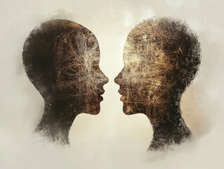 Poster - A romantic moment between two people, captured as silhouettes facing each other