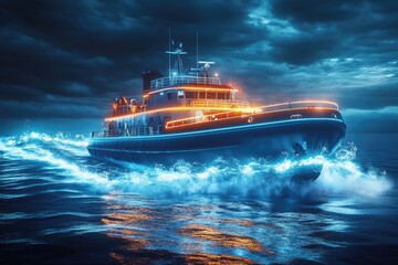 Poster - A large boat floating in the middle of a body of water, providing a sense of tranquility and peace