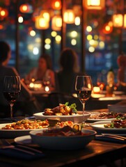 Poster - A table set with plates of food and glasses of wine, perfect for a dinner party or special occasion