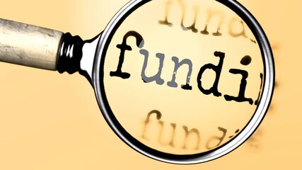 Poster - Funding under careful examination. Focusing on Funding, analyzing it, taking a closer look. Concentrating on Funding, targeting and reviewing it, searching for answers