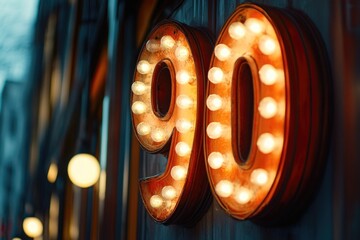 Poster - A close-up view of a lighted sign on a building, with bright colors and clear text