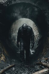 Poster - A person standing alone in a dimly lit tunnel
