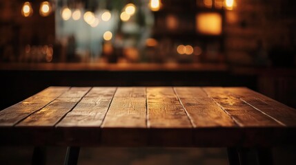 Poster - In a softly lit kitchen, the warm glow highlights the rich texture of a wooden table top, inviting family and friends to enjoy culinary experiences and create lasting memories together