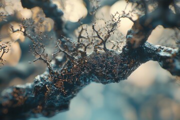 Poster - a complex network of interconnected neural pathways with golden lines, simulating the intricacies of