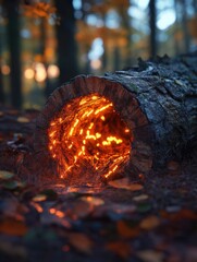 Poster - A burning tree trunk with flames engulfing the wood
