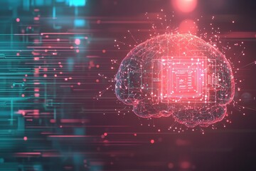 Poster - abstract representation of artificial intelligence with a human brain merged with computer circuitry