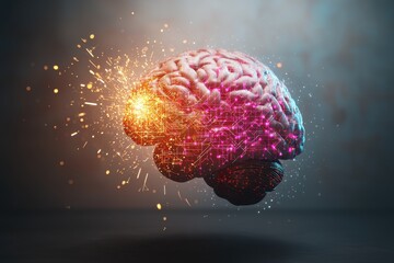 Poster - A stylized brain illustration showing electrical activity and glowing circuitry, illustrating artificial intelligence, neural networks, and the power of the human brain.