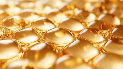 abstract gold skincare cells bubbles background, water moisturizing serum, molecular, luxury, science medical and cosmetic concept