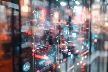 Poster - Abstract futuristic interface with glowing data points and complex network connections, symbolizing advanced technology and innovative digital solutions in modern business.