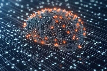 Poster - An abstract digital brain illustration, showcasing artificial intelligence with intricate circuitry and glowing nodes, symbolizing modern technology advancement.